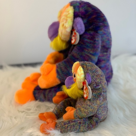 Ty (32) “Bananas” Colorful Plush Monkey Duo - Orange and Purple - Picture 7 of 16